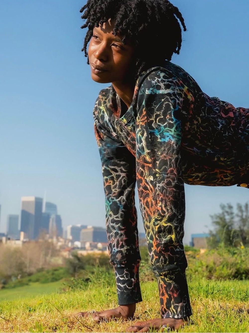 Big Bud Press Black Long Sleeve Top with Multicolor Abstract Print
